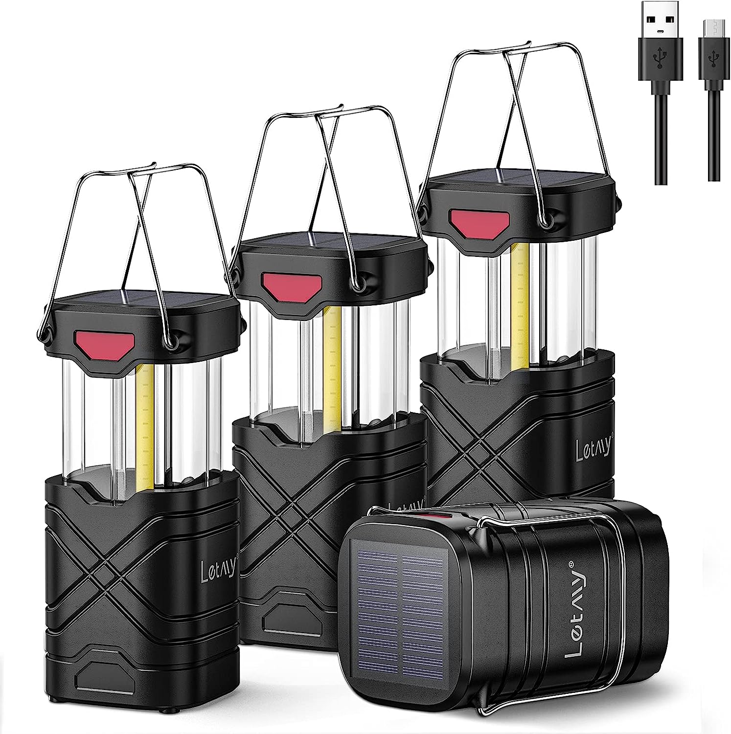 thumbnail image 2 of LETMY Camping Lantern 4-Pack - Rechargeable LED Solar Lanterns With 3 Power Options 2 of 14