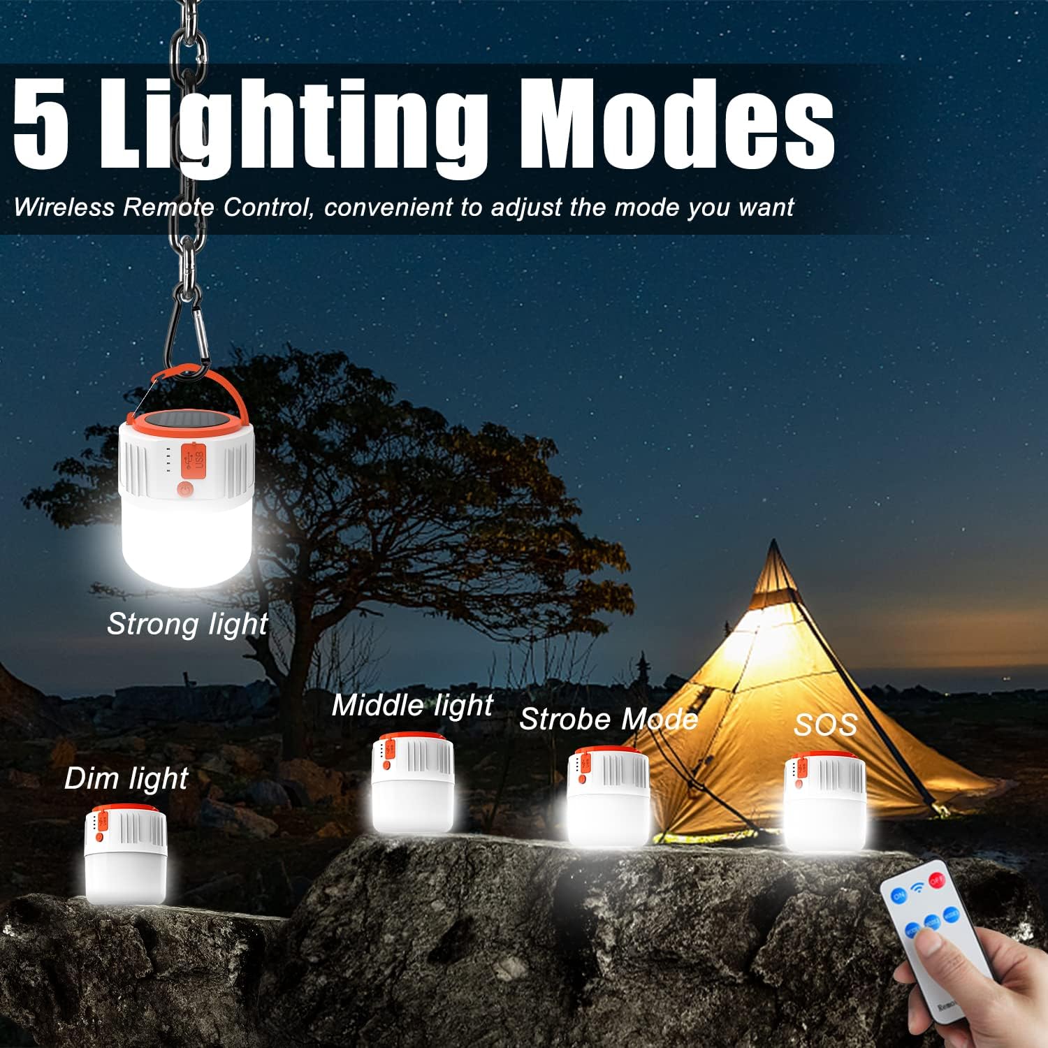 Solar Camping Lantern XTAUTO Portable 360 Illumination 5 Lighting Mode